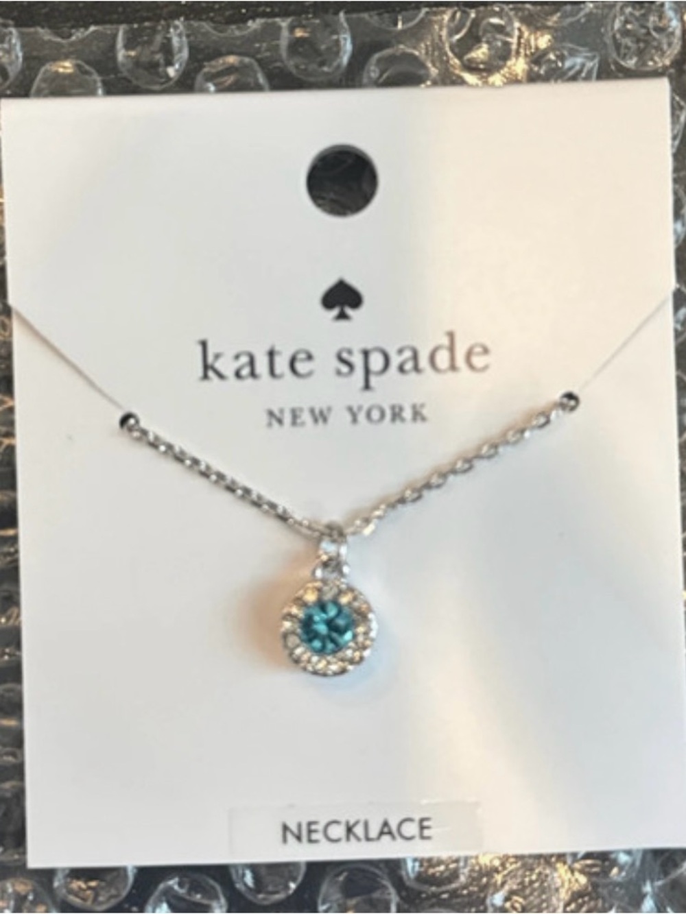 NWT Kate Spade Silver Necklace with Teal Crystal Halo Pendant